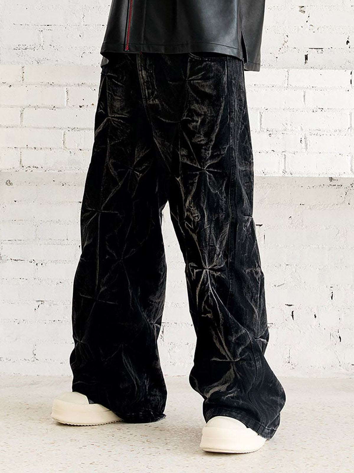 Heavy Washed Distressed Pleated Baggy Jeans - 2282 - Goatlv