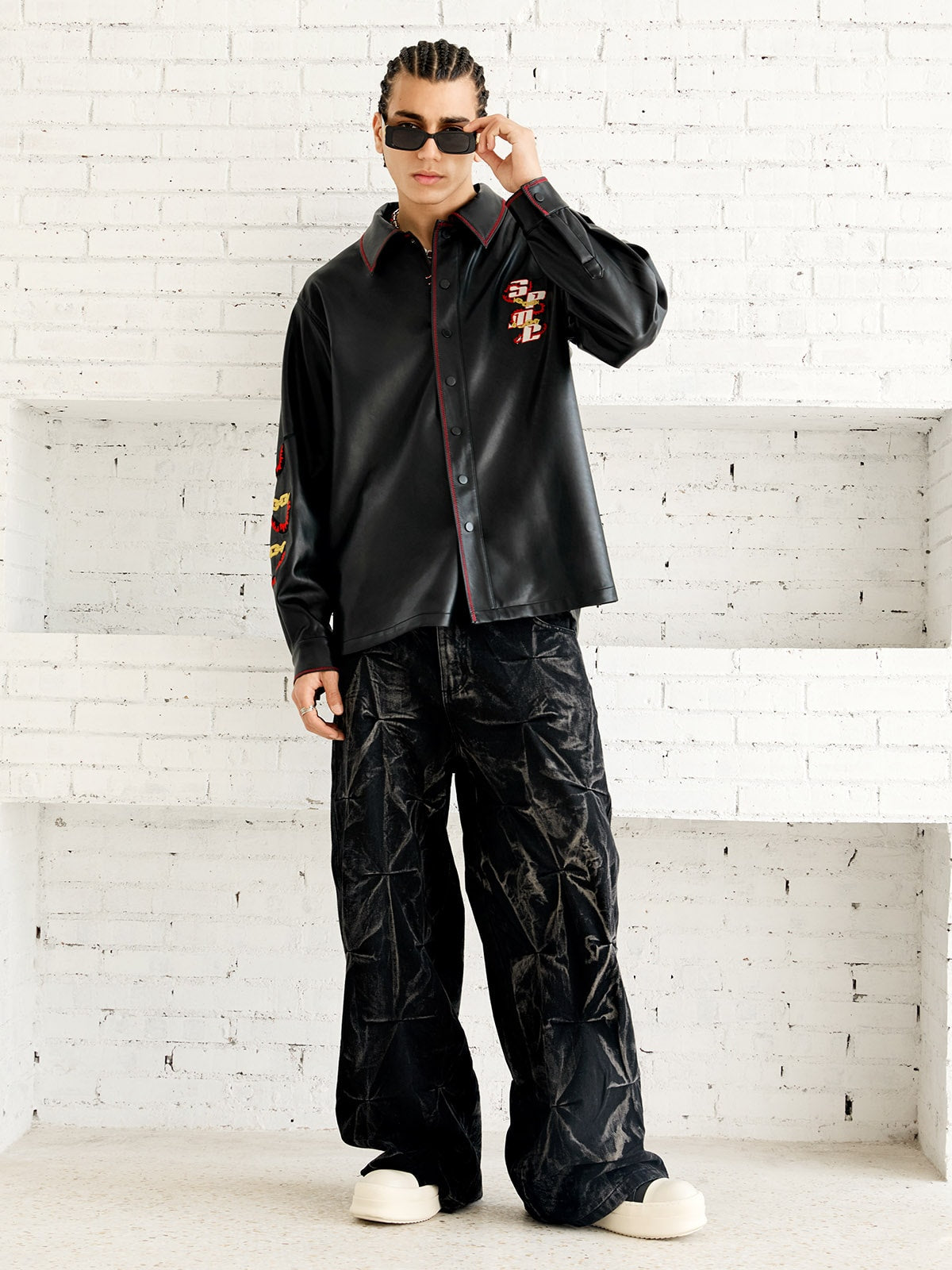 Heavy Washed Distressed Pleated Baggy Jeans - 2282 - Goatlv