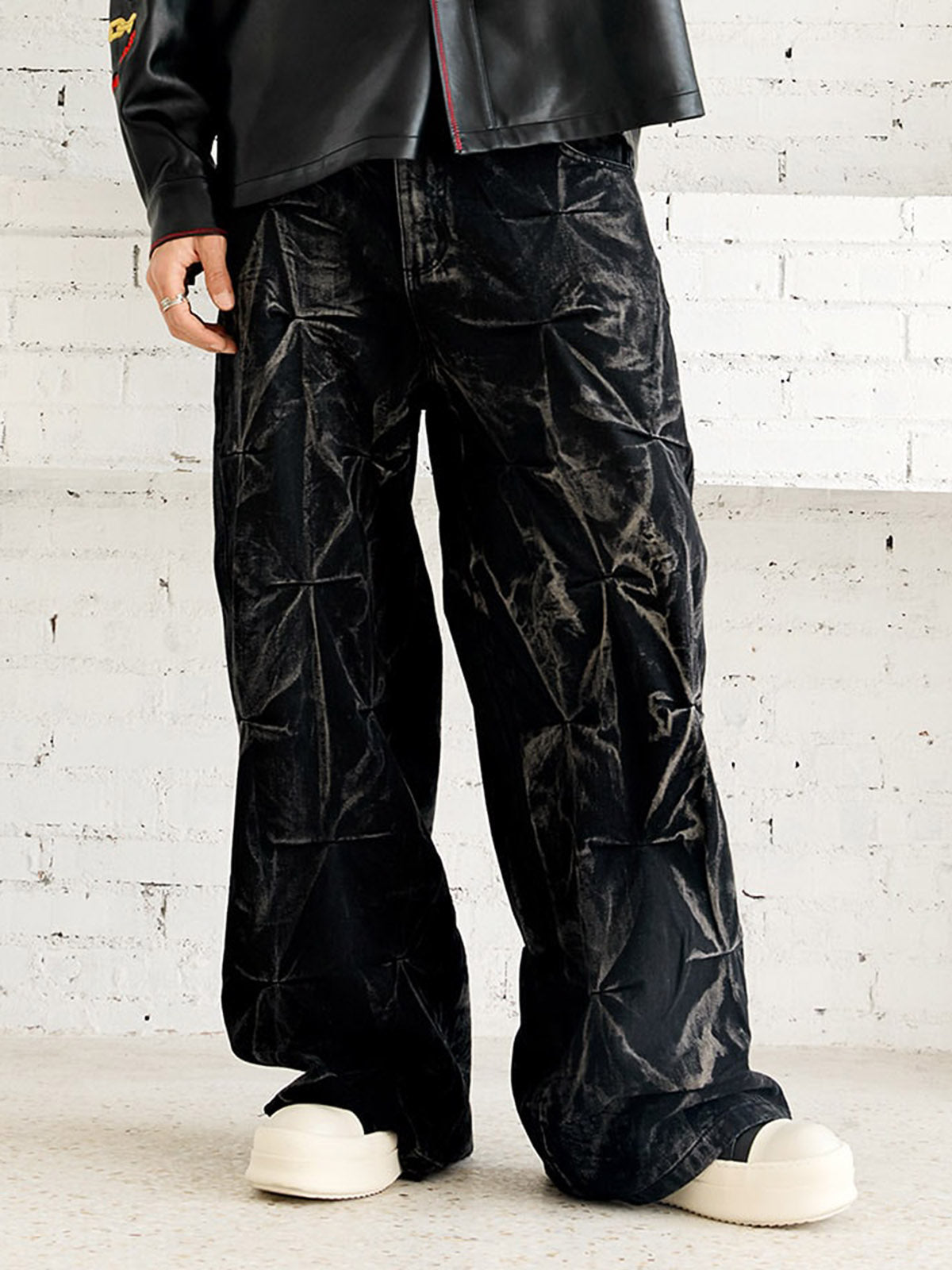 Heavy Washed Distressed Pleated Baggy Jeans - 2282 - Goatlv