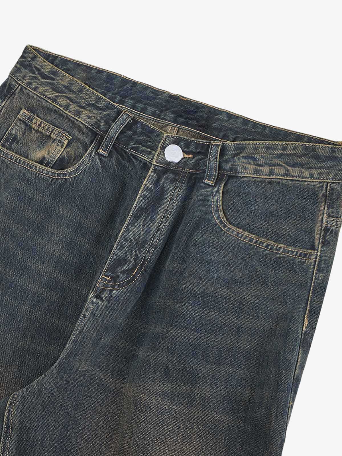 Washed Distressed 'Who Cares You' Print Straight Jeans - 2367 - Goatlv