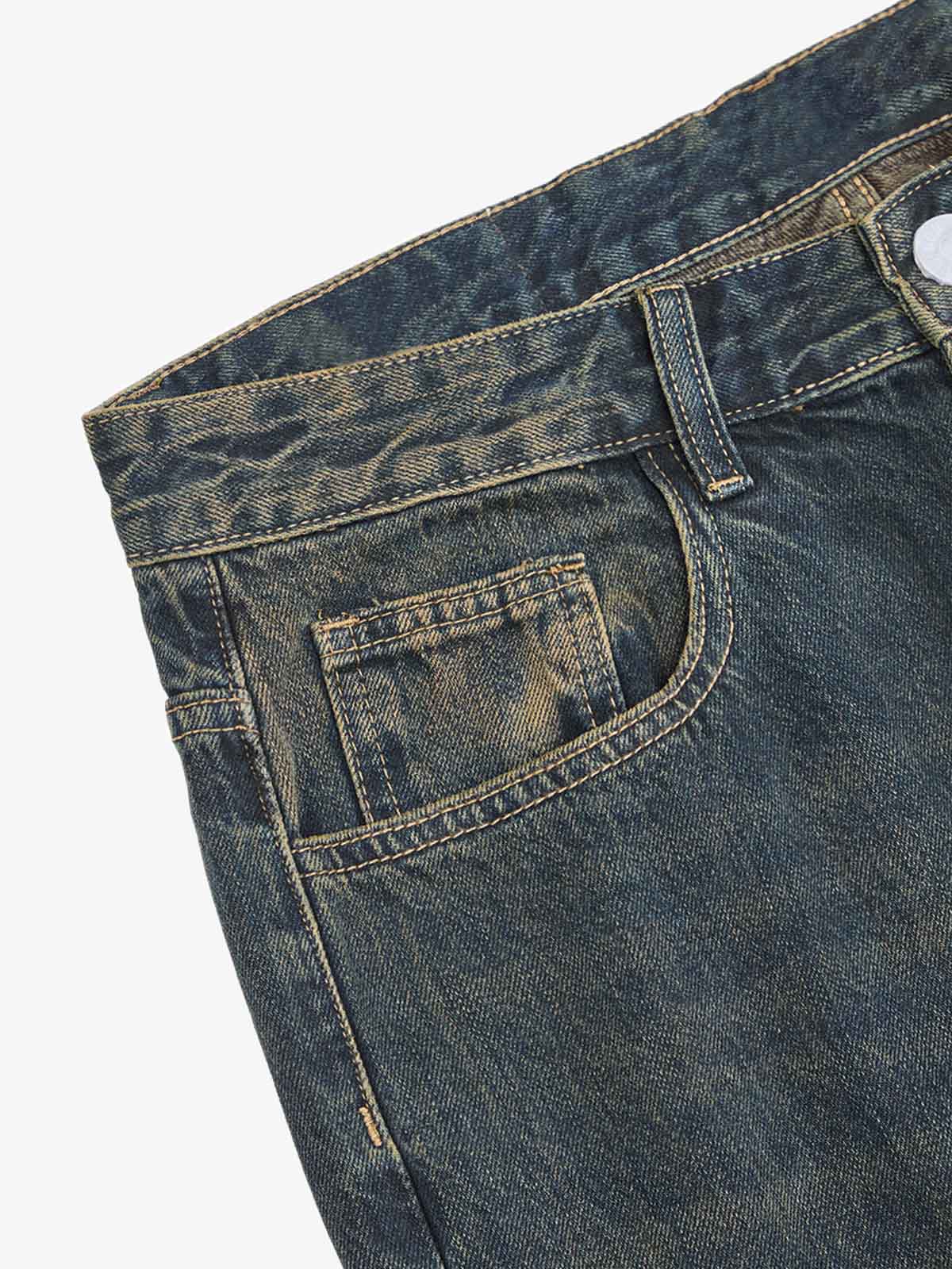Washed Distressed 'Who Cares You' Print Straight Jeans - 2367 - Goatlv