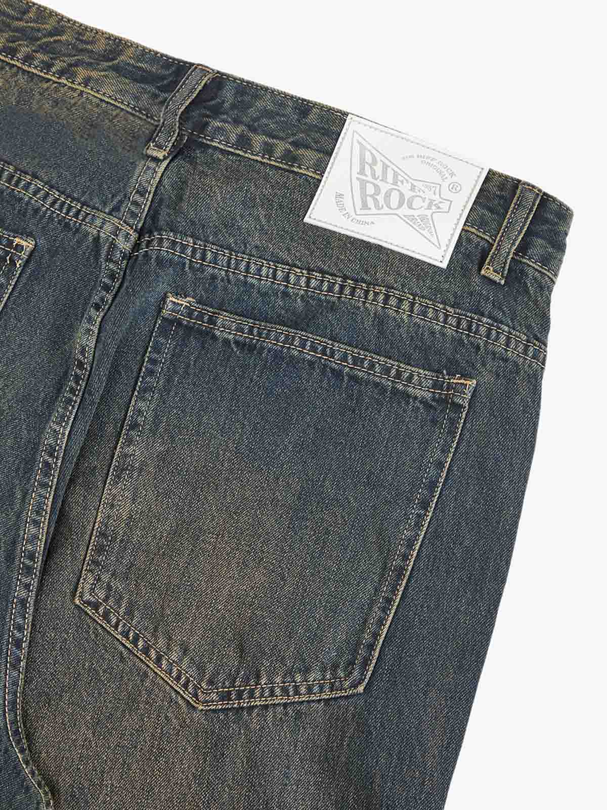 Washed Distressed 'Who Cares You' Print Straight Jeans - 2367 - Goatlv