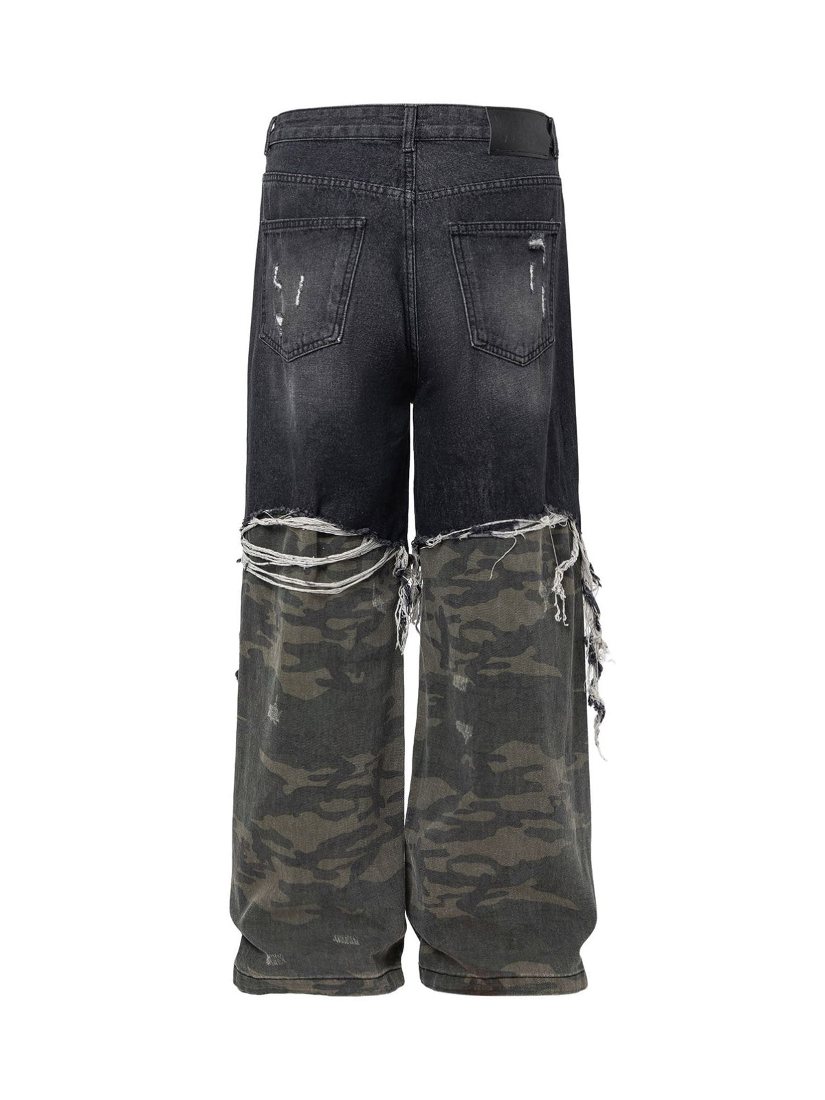 Washed Distressed Stitching Camouflage Straight Jeans - Goatlv