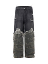 Washed Distressed Stitching Camouflage Straight Jeans - Goatlv