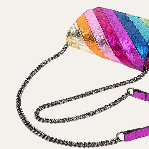 Colorful Striped Flap Handbag with Metal Chain Trendha