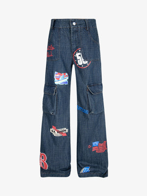 Letter Print Cargo Multi-pocket Jeans - Goatlv