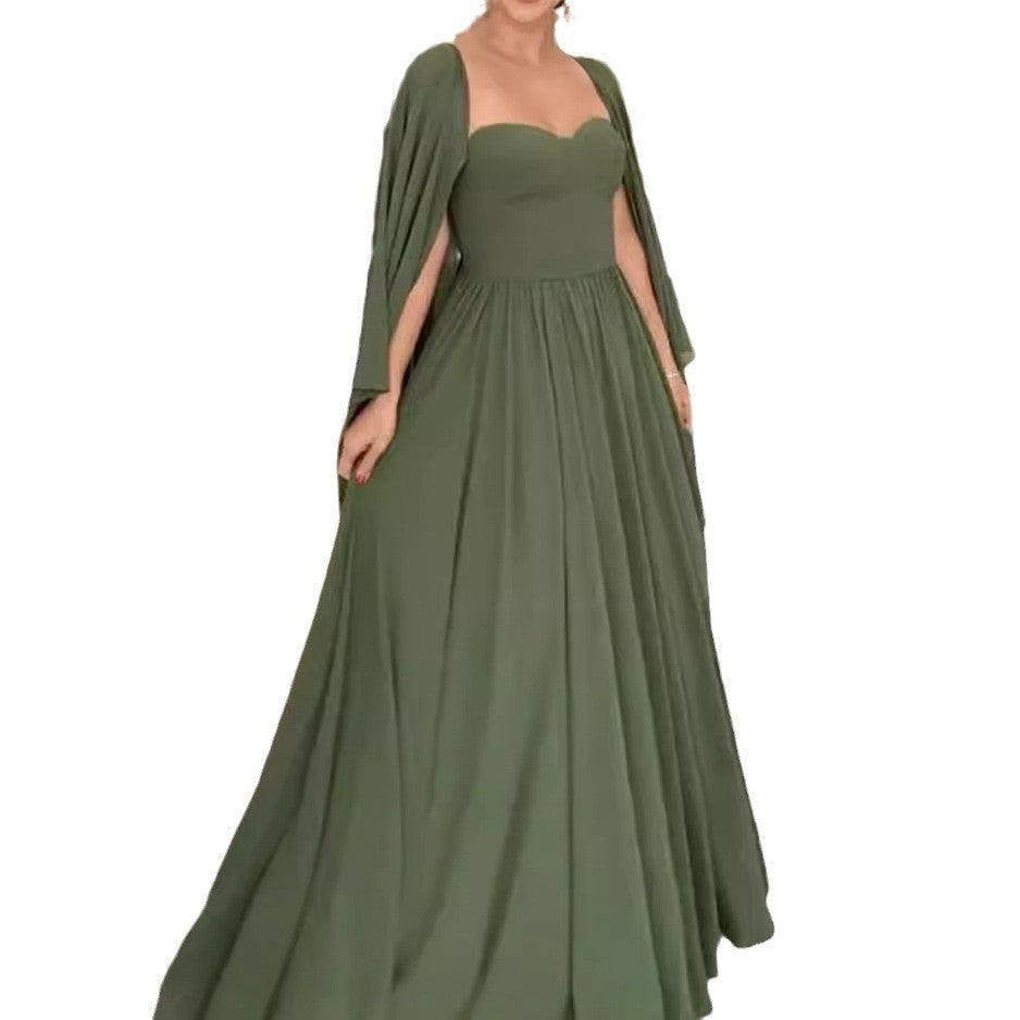 Women's Fashion Casual Shawl Waist-tight Pure Color Split Dress Nyzzle