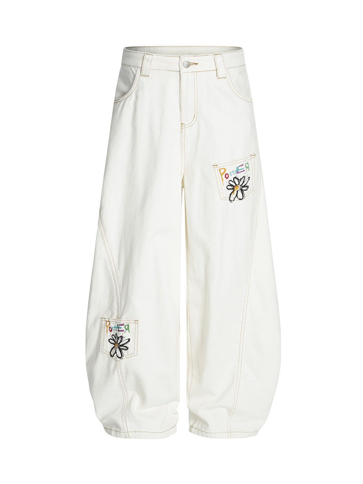 Embroidered Floral Patches Barrel Jeans - Goatlv