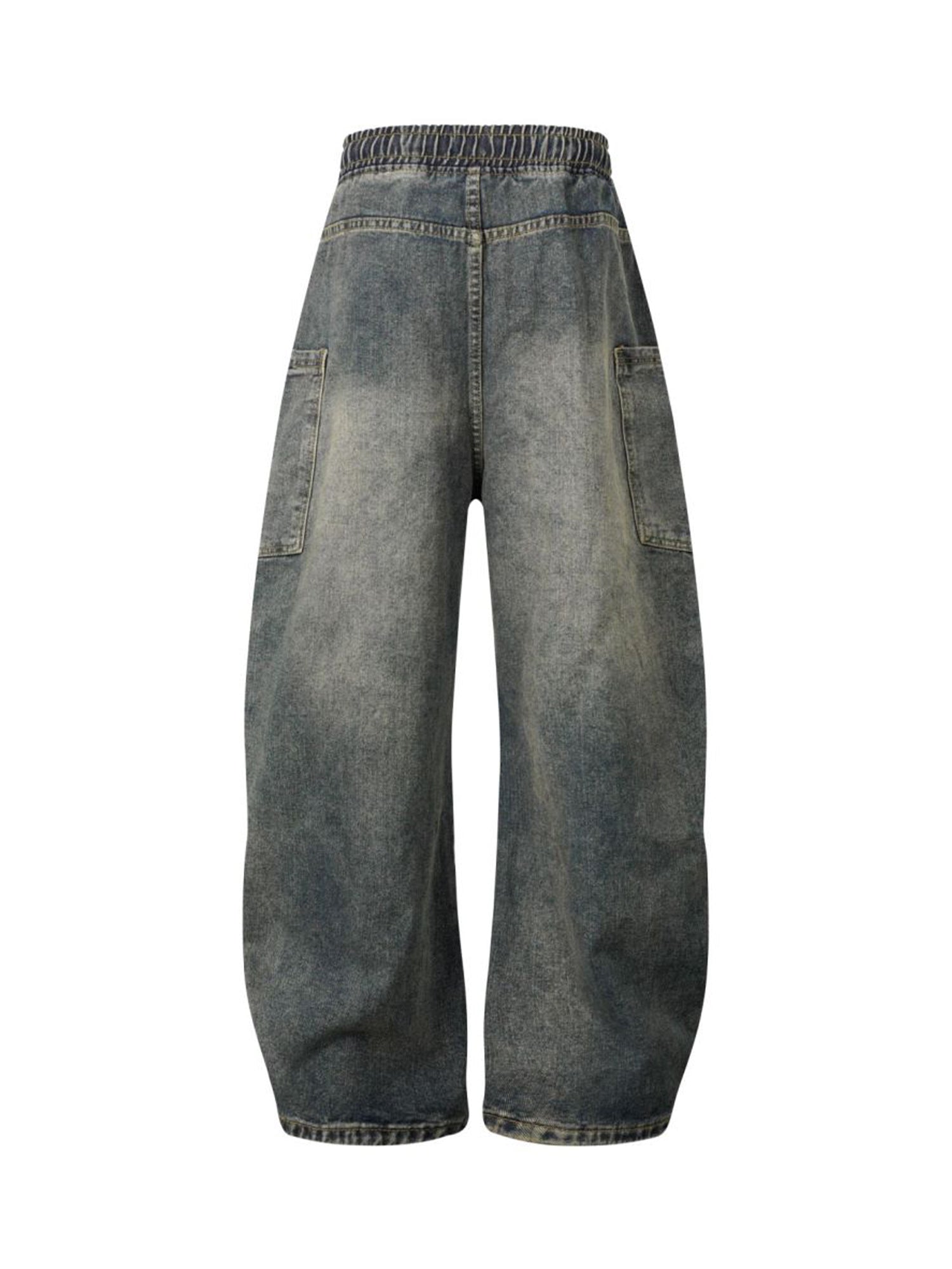 Washed Distressed Split Drawstring Barrel Jeans - Goatlv