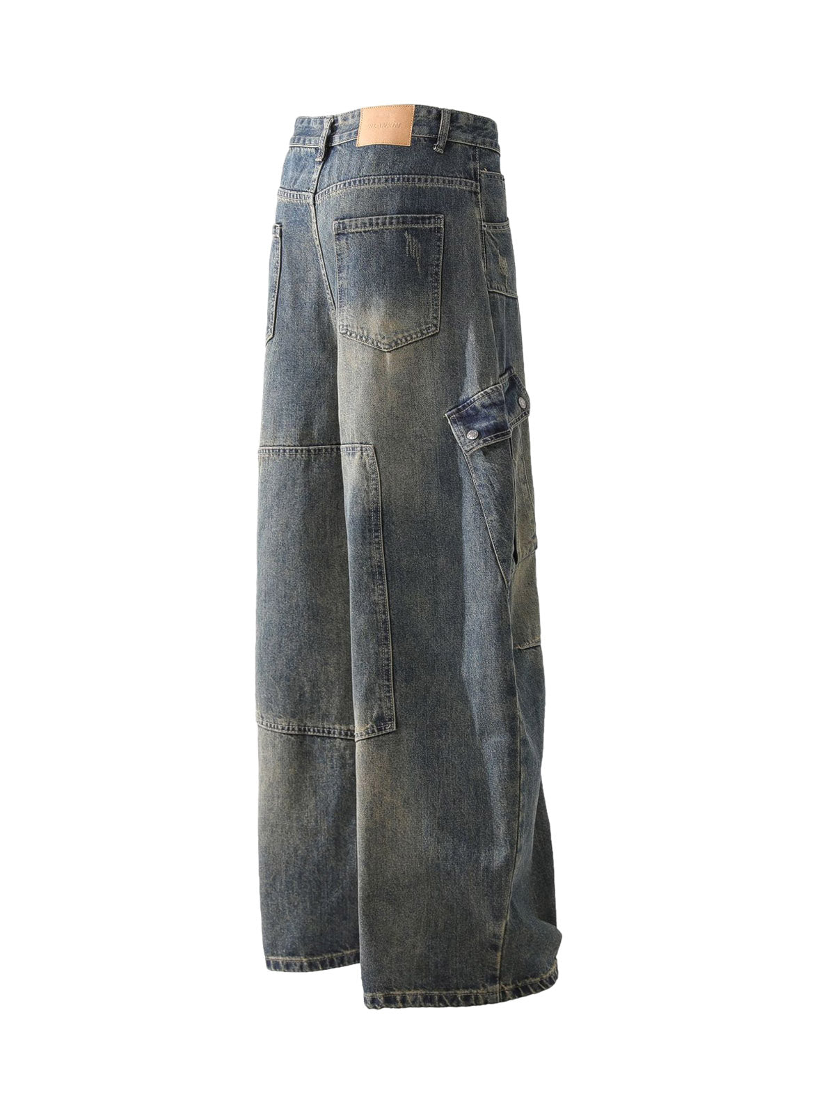 Washed Multi-Pocket Baggy Barrel Cargo Jeans - Goatlv