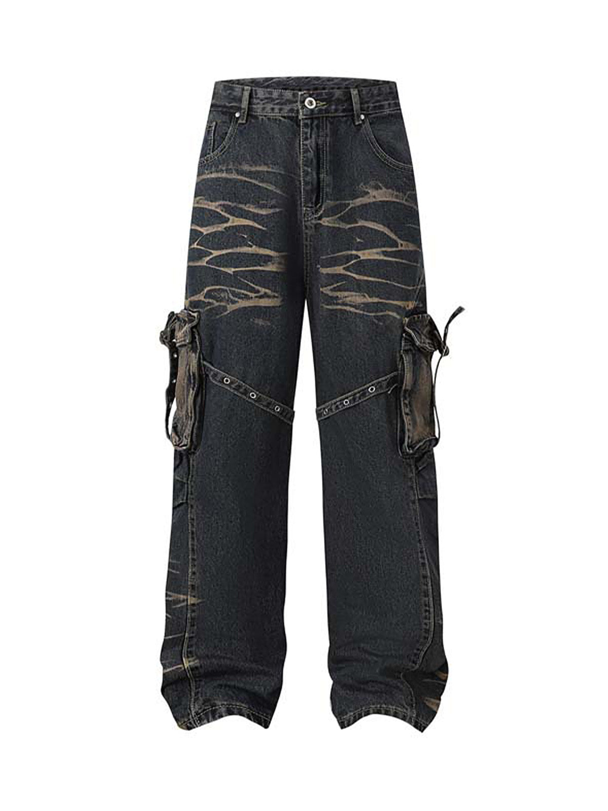Vintage Washed Distressed Multi Pocket Cargo Jeans - Goatlv