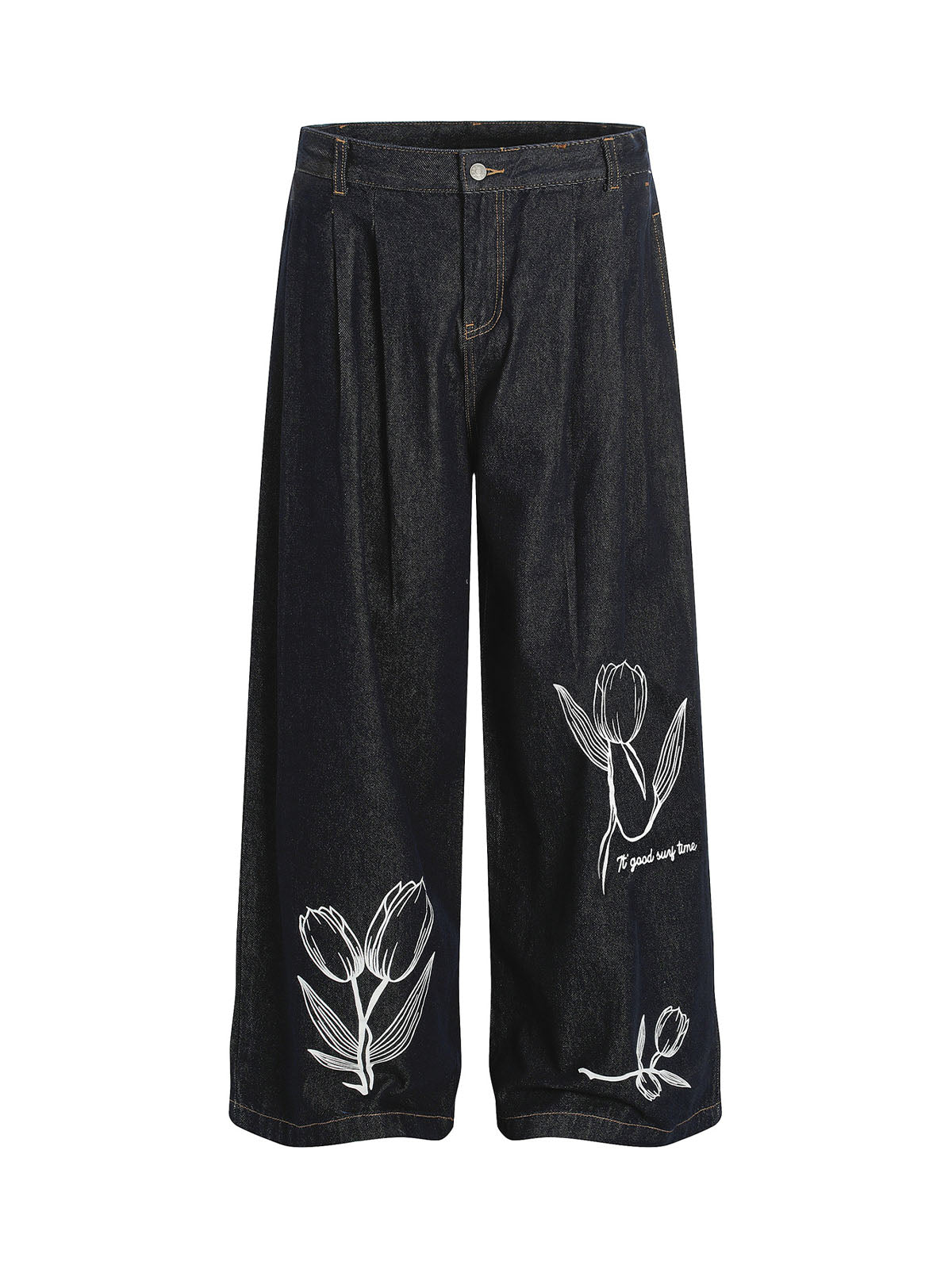 Vintage Graffiti Floral Print Jeans - Goatlv