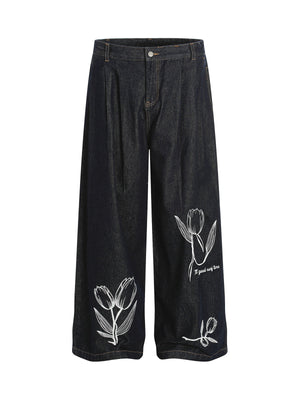 Vintage Graffiti Floral Print Jeans - Goatlv
