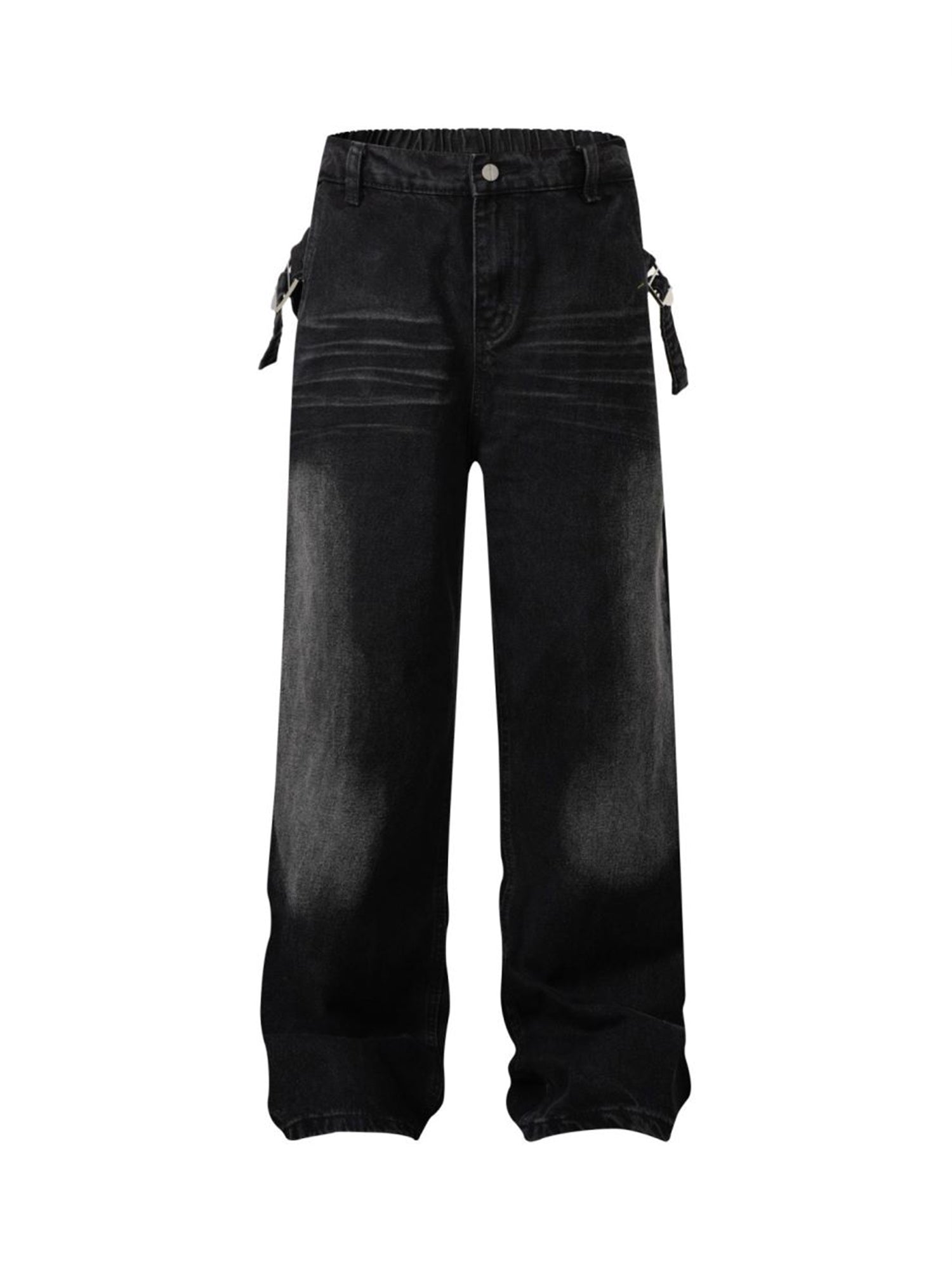 Goatlv Washed Distressed Waistband Straight Jeans - Goatlv