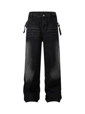 Goatlv Washed Distressed Waistband Straight Jeans - Goatlv