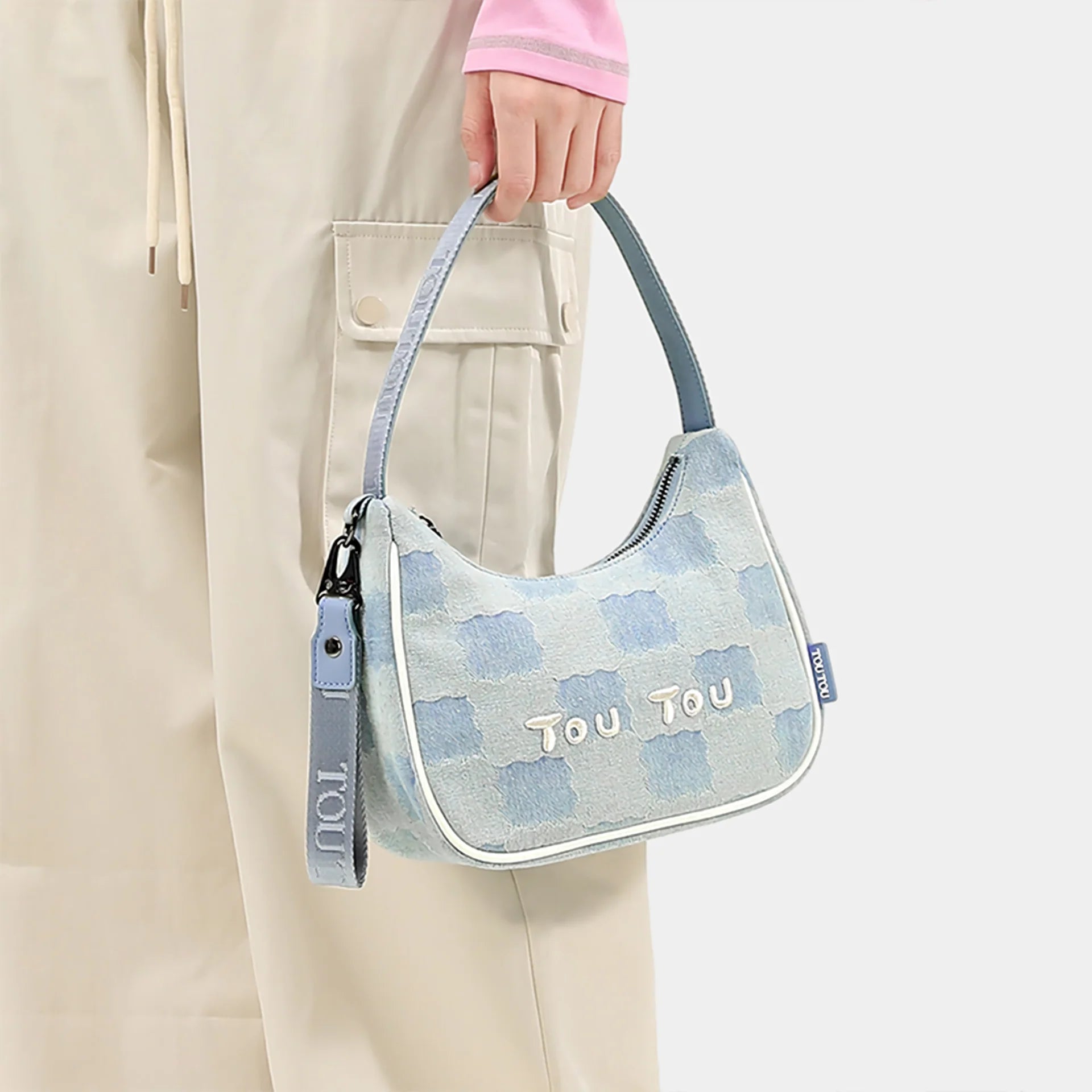 Versatile Biscuit Pattern Imitation Denim Shoulder Bag Trendha