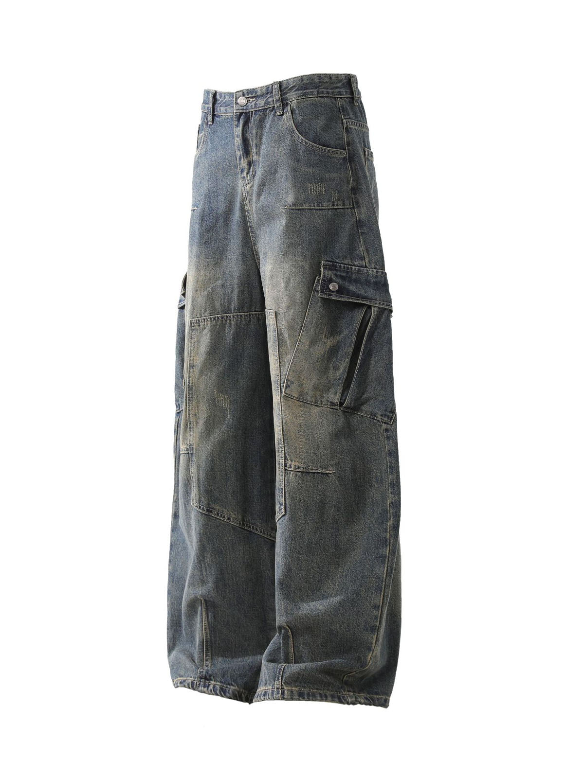 Washed Multi-Pocket Baggy Barrel Cargo Jeans - Goatlv