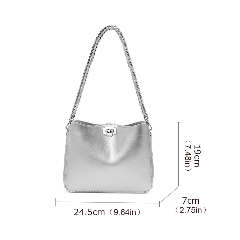 Stylish Chain Shoulder Bag – Cowhide Square Underarm Bag Trendha