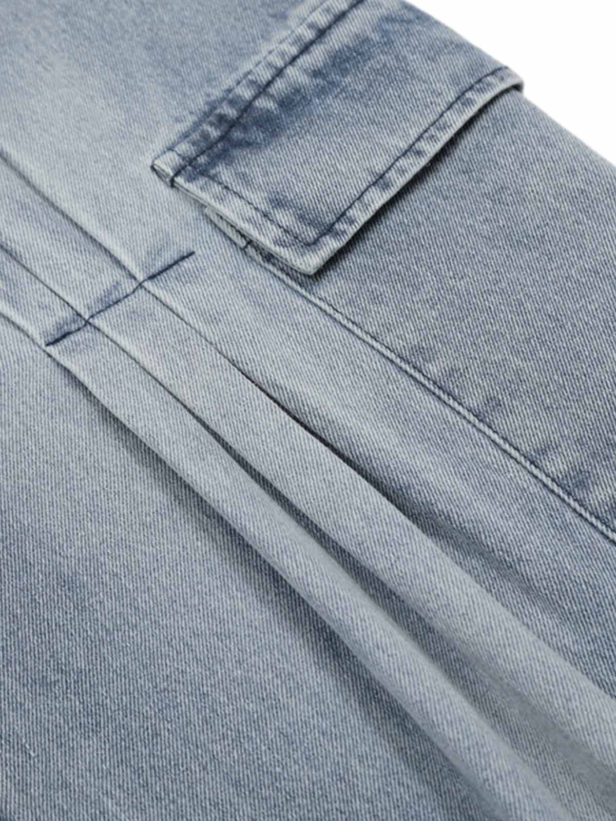 Side-Scarf Pleated Baggy Jeans - Goatlv