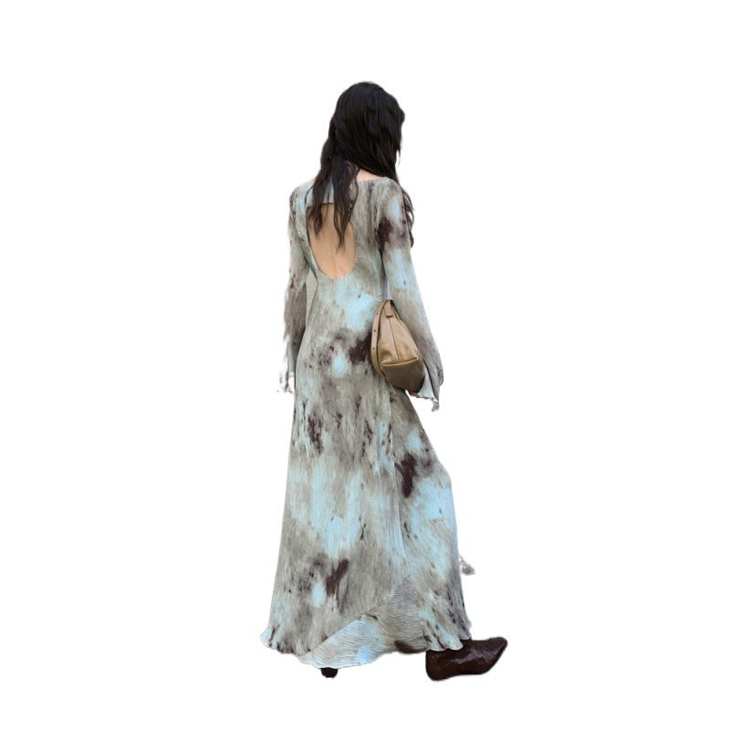 Printed Long With Large Hem Dress Nyzzle