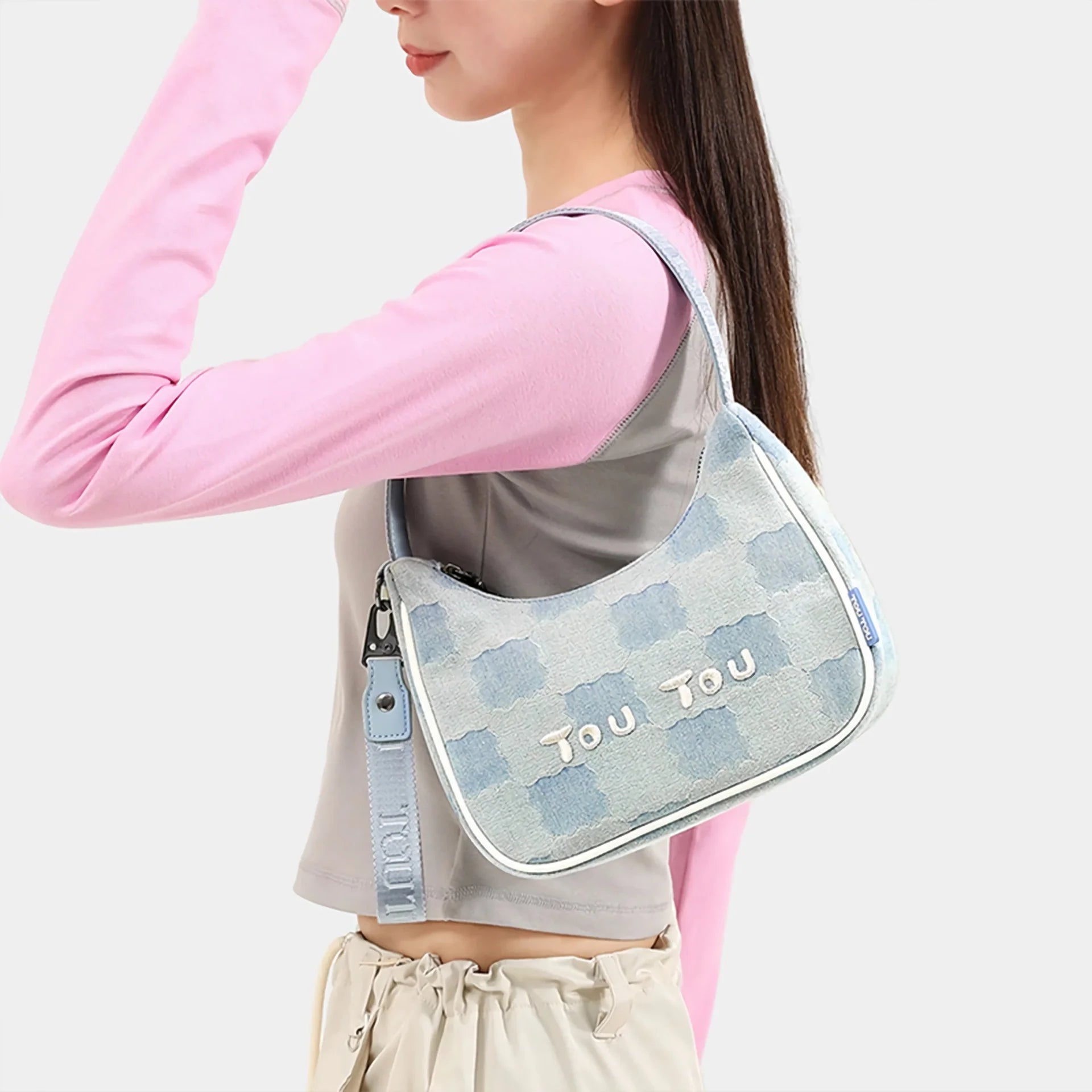 Versatile Biscuit Pattern Imitation Denim Shoulder Bag Trendha