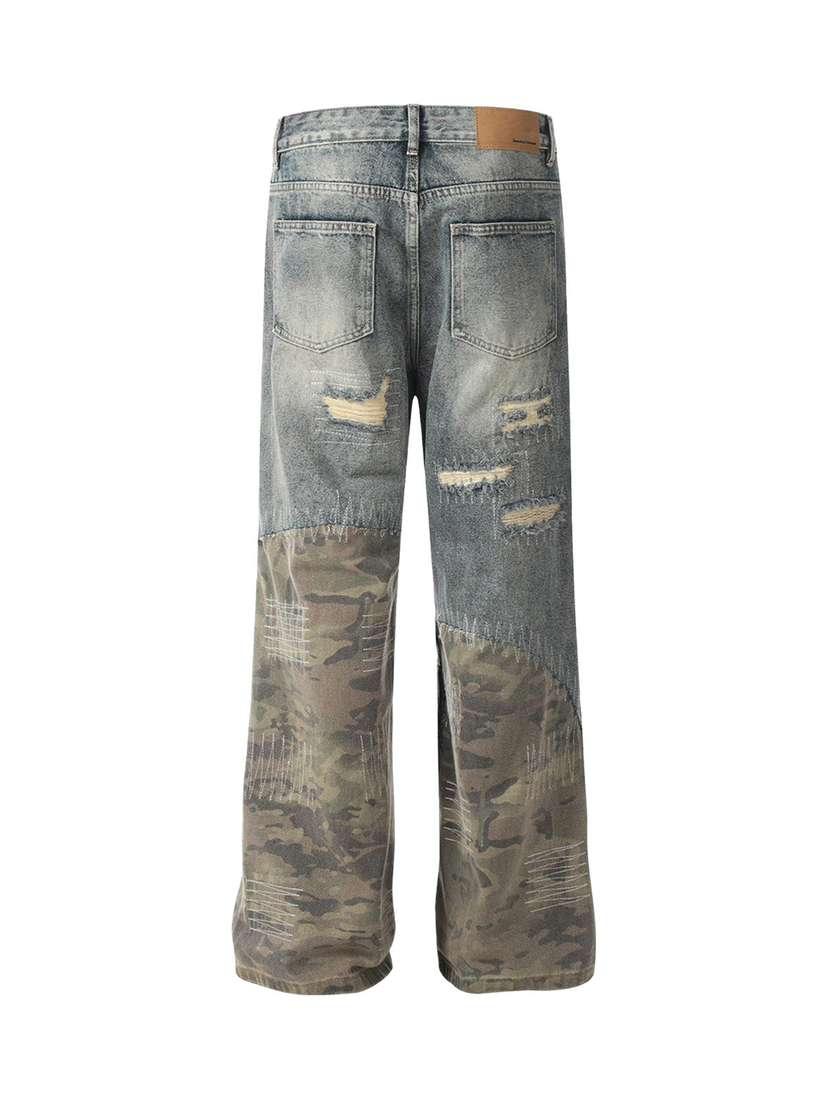 Ripped Camouflage Patchwork Baggy Jeans - Goatlv
