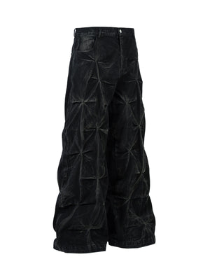 Heavy Washed Distressed Pleated Baggy Jeans - 2282 - Goatlv