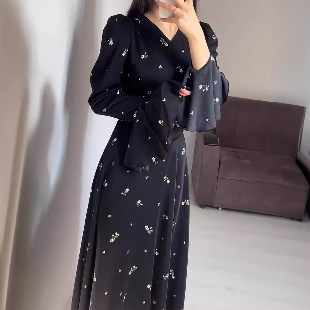 Ruffle Sleeve Waist-tight Floral Dress Nyzzle