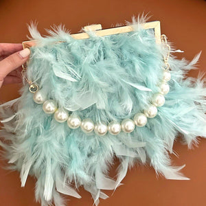 Luxury Feather Clutches: Fashion Pearls Top-handle Purse Trendha
