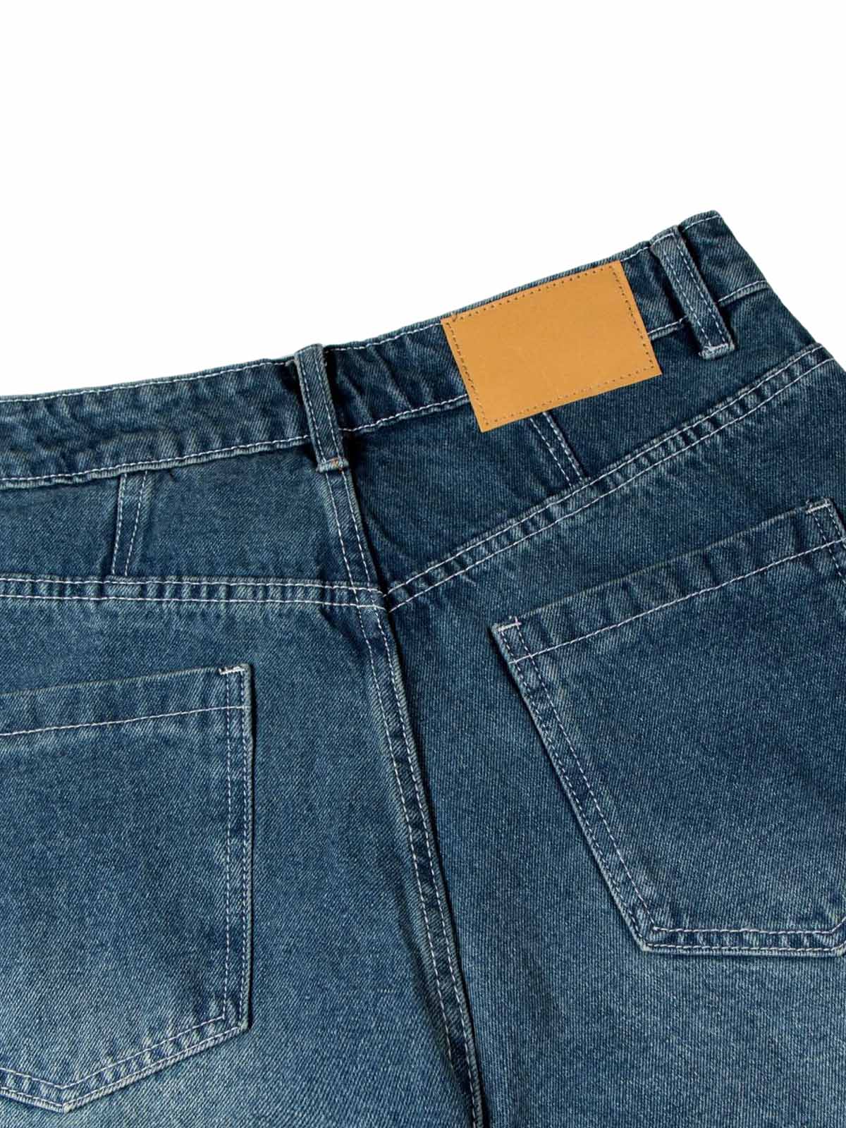 Washed Distressed Double Pleat Jeans - Goatlv