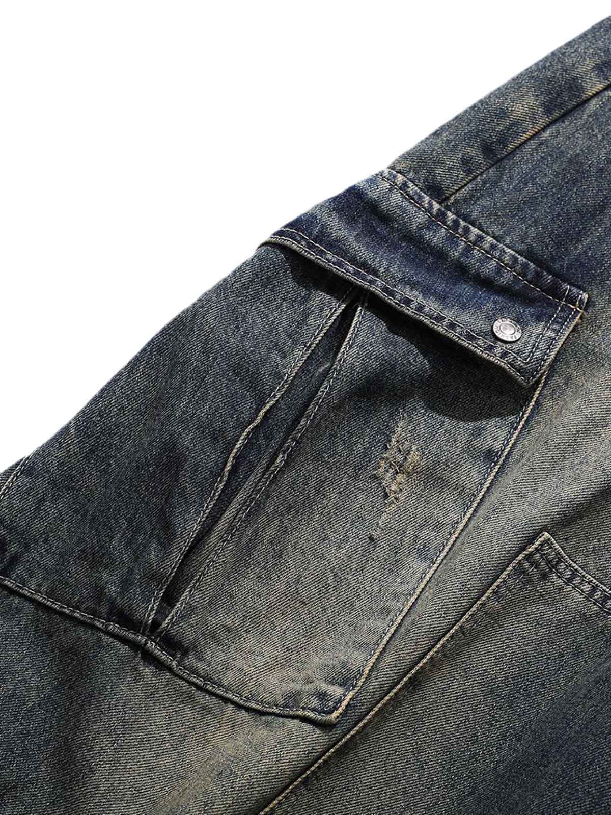 Washed Multi-Pocket Baggy Barrel Cargo Jeans - Goatlv