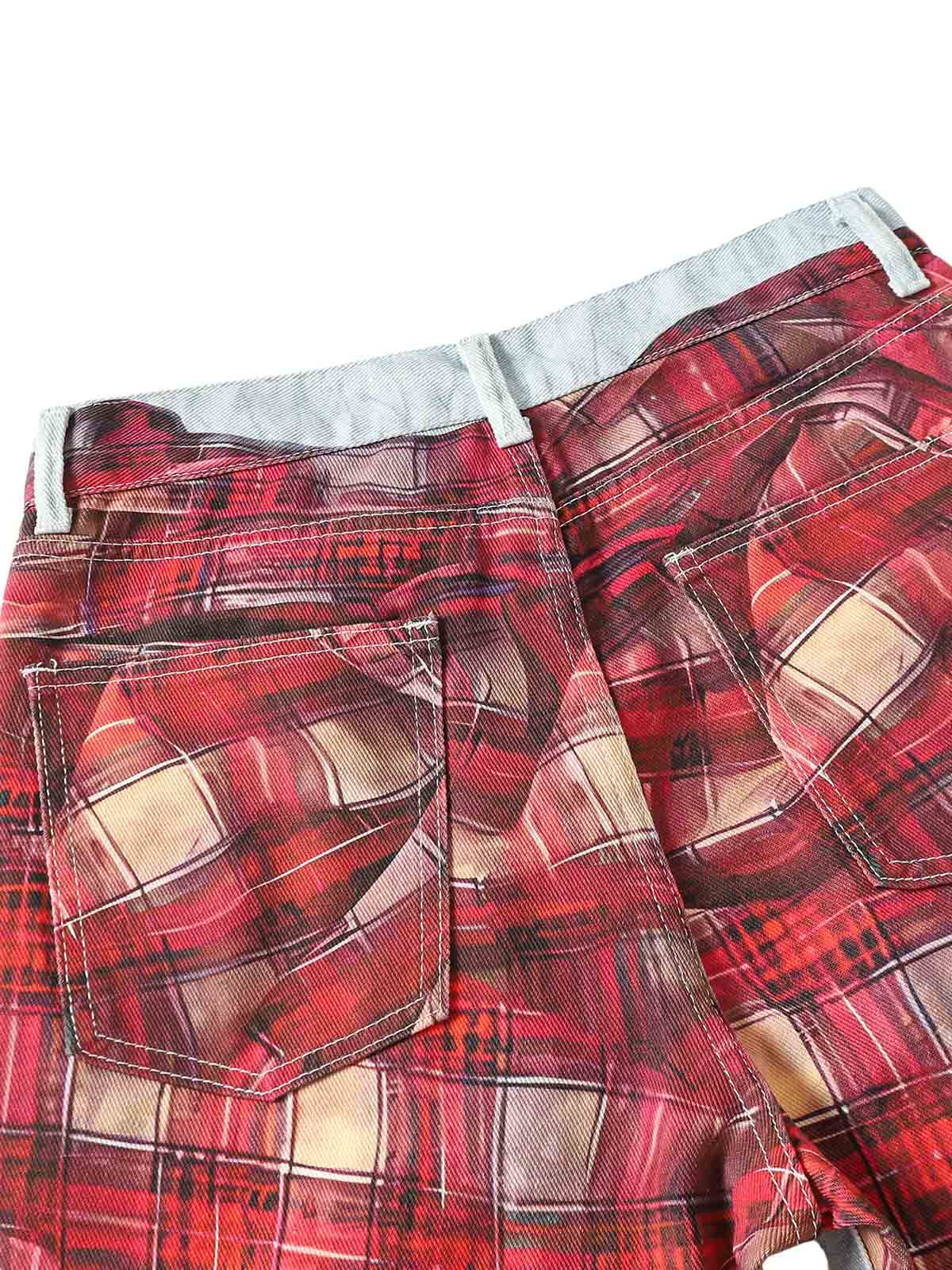 Plaid Print Baggy Jeans - Goatlv