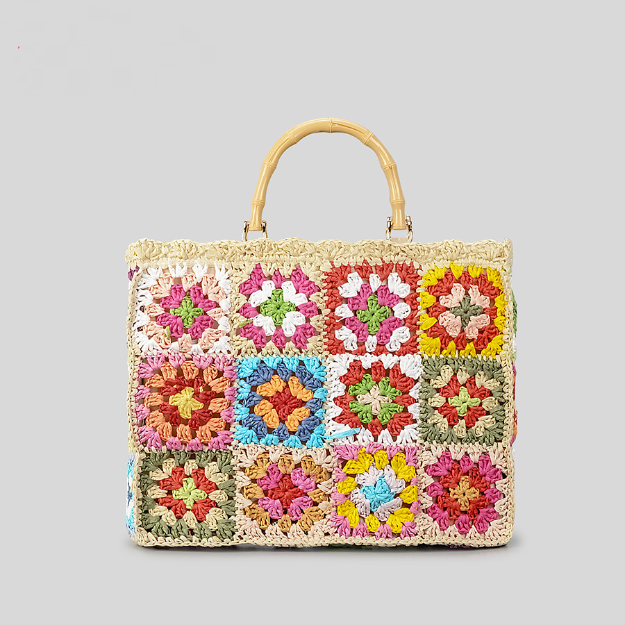 Bohemian Floral Tote Bag with Bamboo Handles Trendha