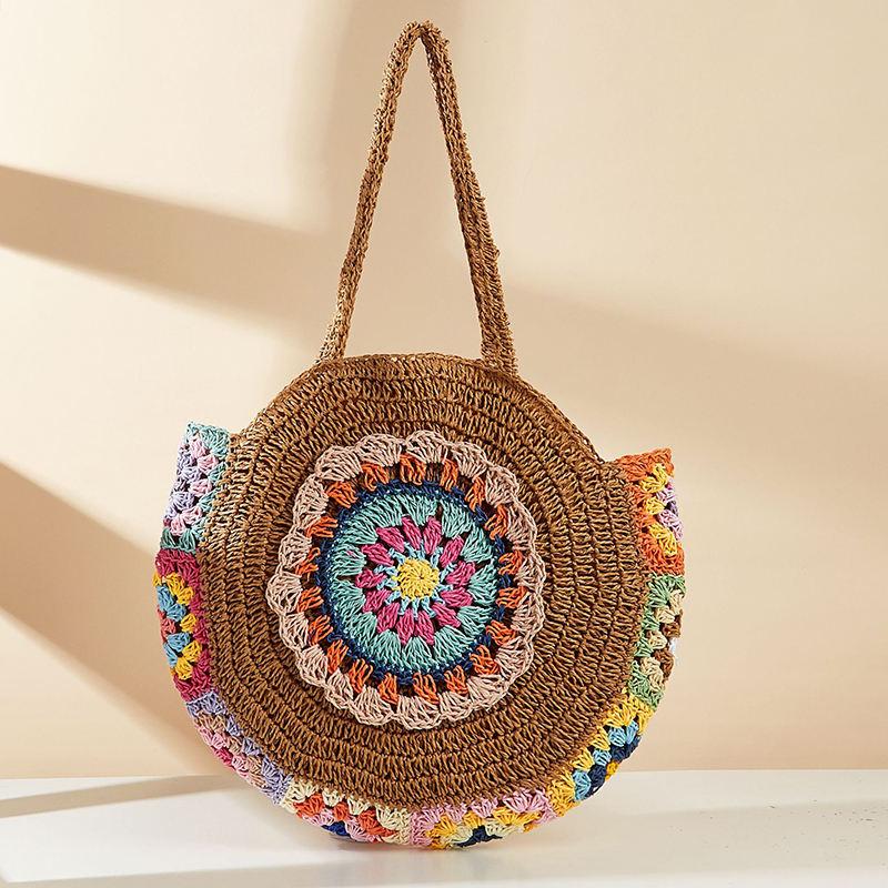 Bohemian Round Straw Woven Shoulder Bag Trendha