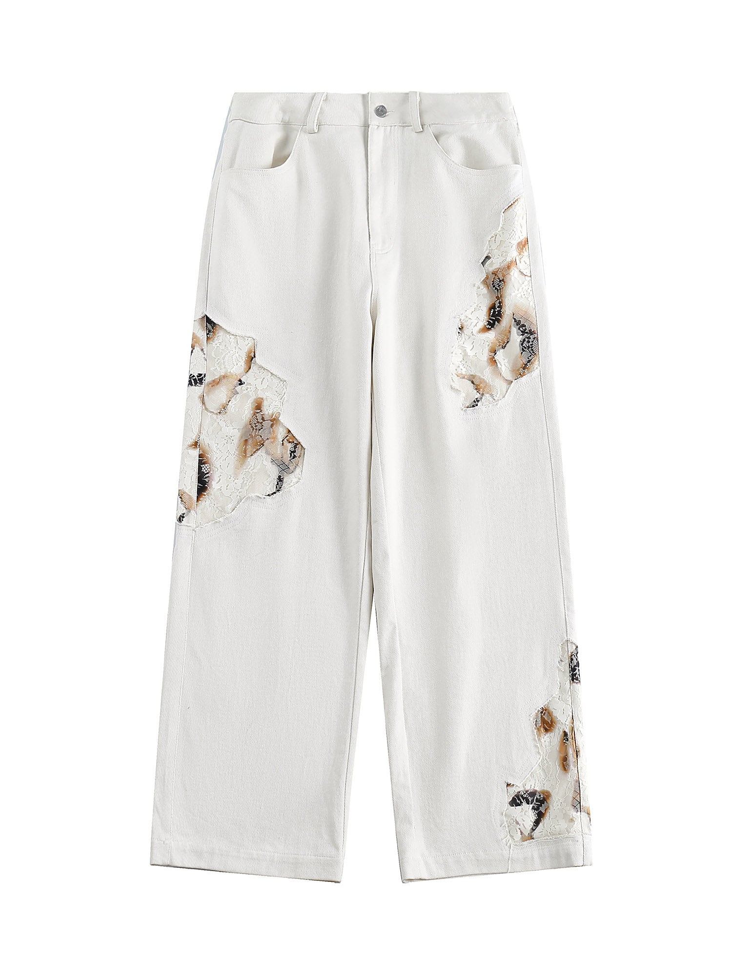 Goatlv American Retro Lace Patchwork Jeans - Goatlv