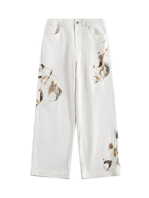 Goatlv American Retro Lace Patchwork Jeans - Goatlv