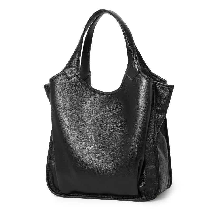 Genuine Leather Large-Capacity Tote Bag - Minimalist Cowhide Shoulder Handbag Trendha