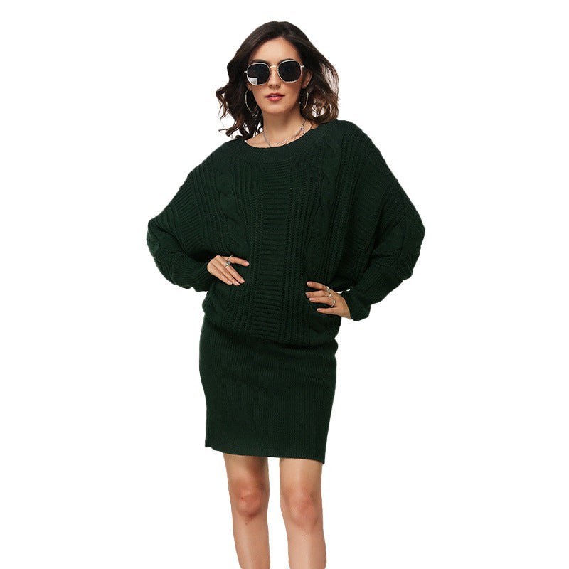 Autumn And Winter New Loose Batwing Sleeve Dress Sweater Nyzzle