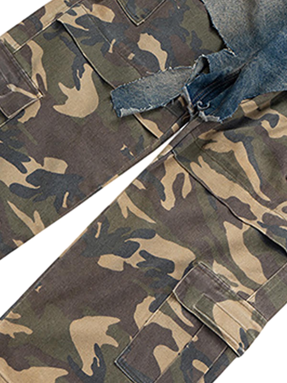 Retro Stitching Faux Two-Piece Camouflage Jeans - 2413 - Goatlv