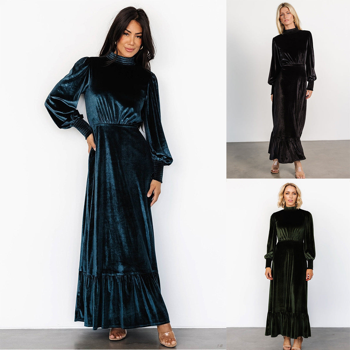 Brushed Sleeves Dress Half Turtleneck High Waist Slim Fit Dress Nyzzle