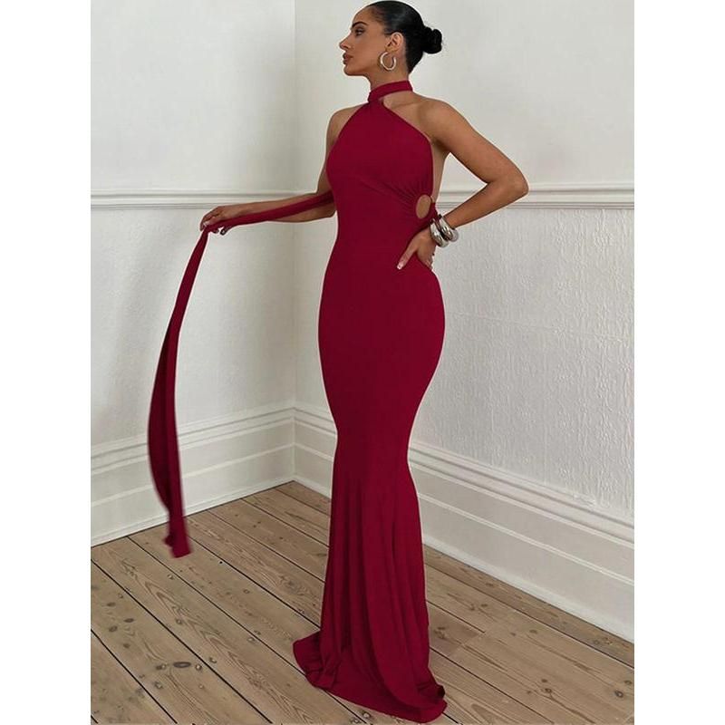 Townlike Inclined Shoulder Elegant Maxi Long Dress Nyzzle