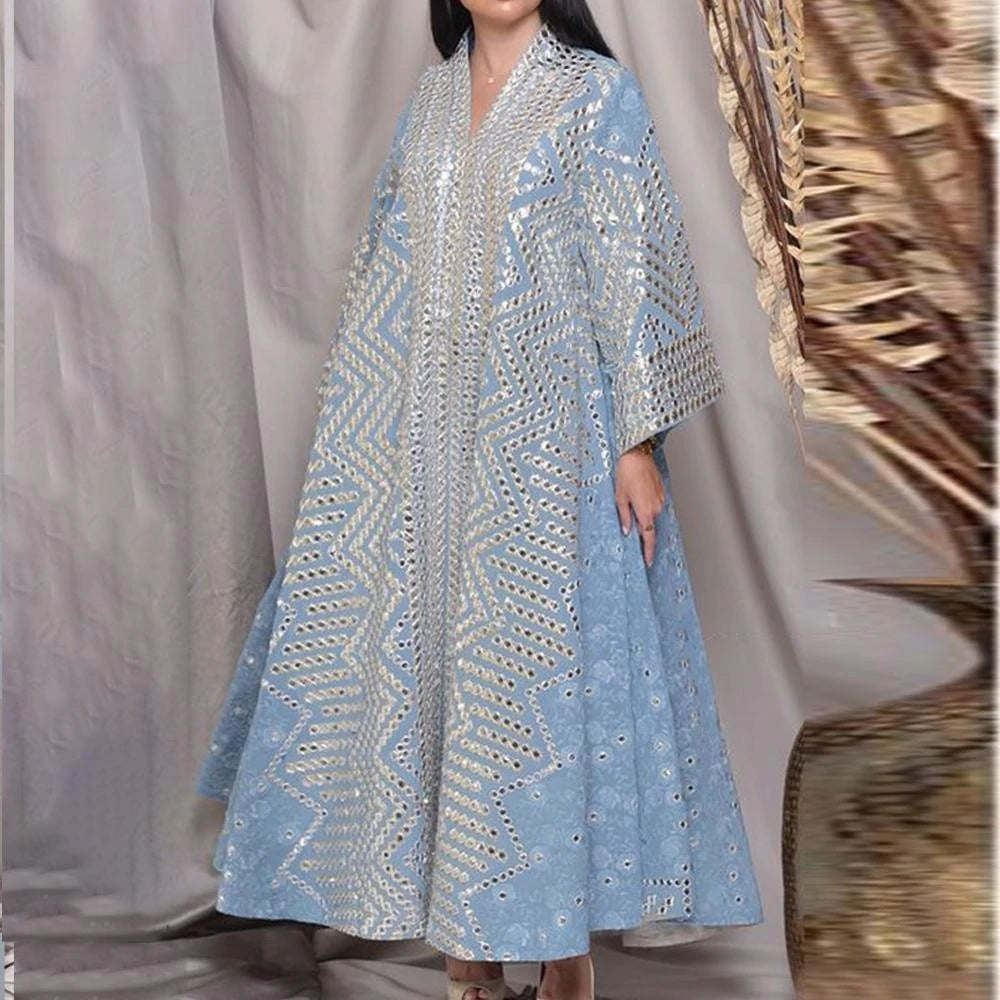 New Bronze Printing Breathable Long Sleeves Loose Dress Nyzzle