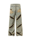 Distressed Raw Edge Patch Jeans - Goatlv