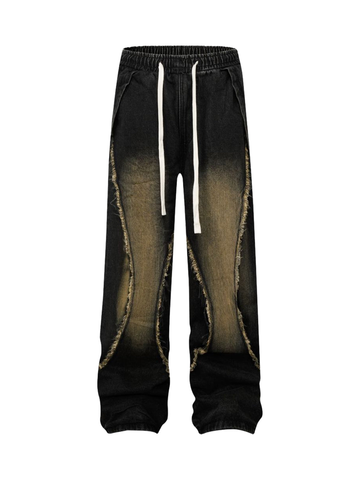 Washed Distressed Raw Edge Drawstring Jeans - Goatlv