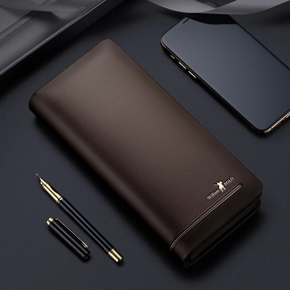 Long Leather Wallet for Men – Large Capacity Zipper Card Holder and Clutch Trendha