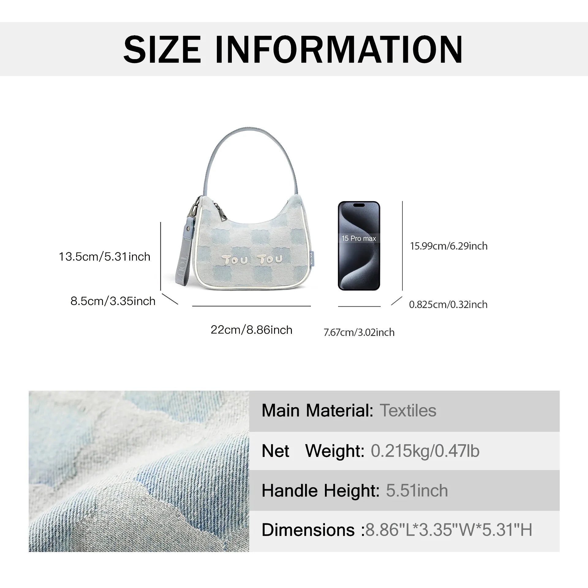 Versatile Biscuit Pattern Imitation Denim Shoulder Bag Trendha