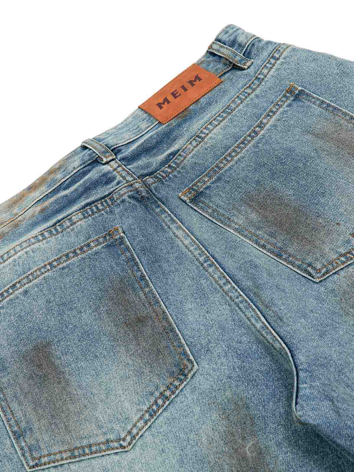 Washed Distressed Ripped Barrel Jeans - Goatlv