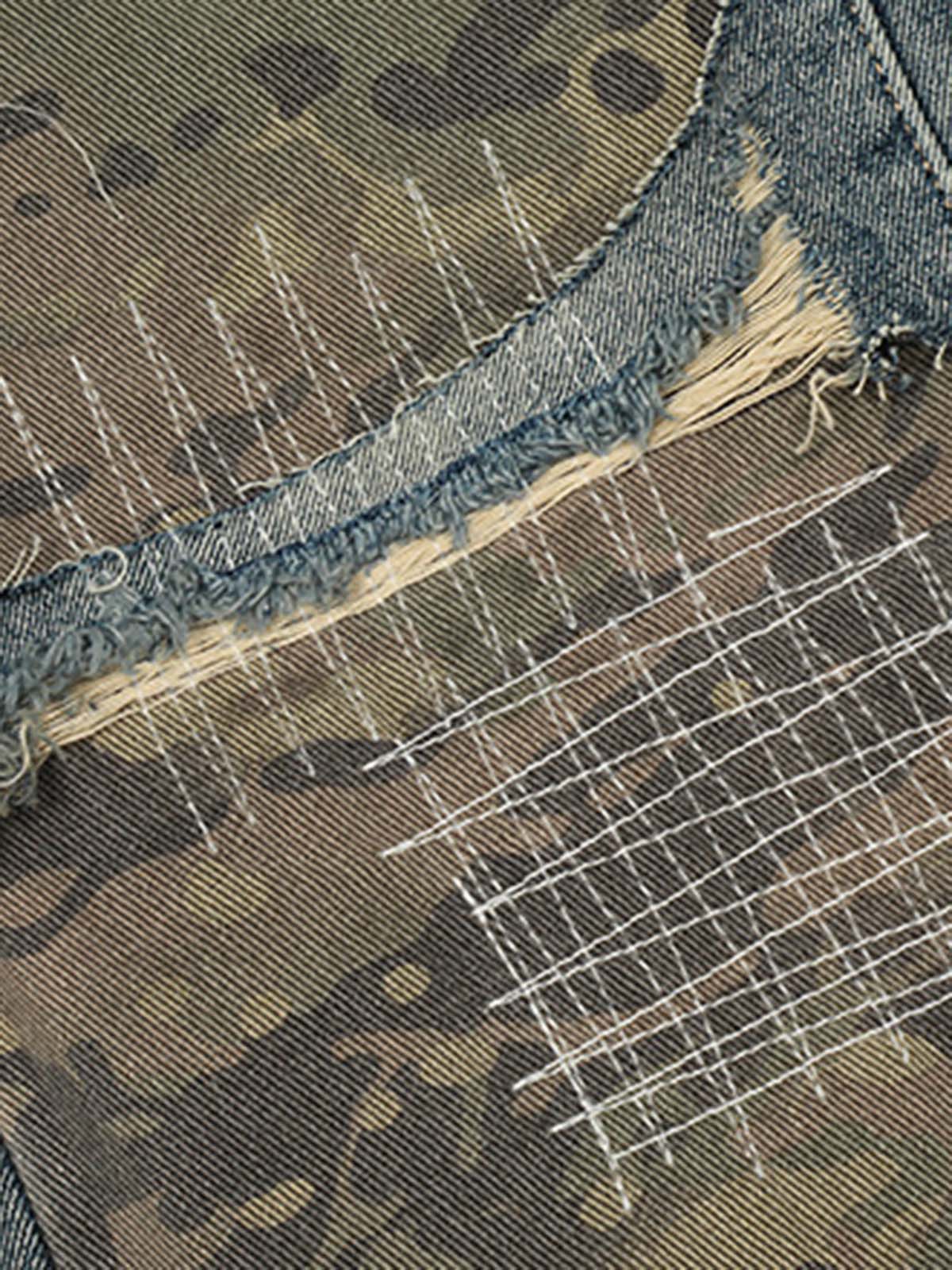 Ripped Camouflage Patchwork Baggy Jeans - Goatlv