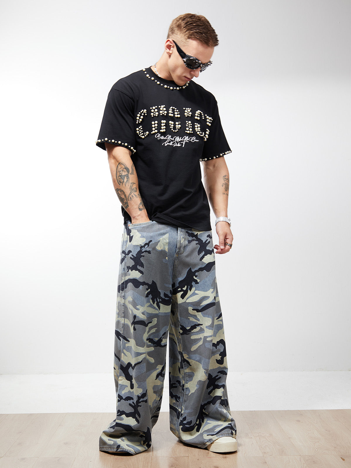 Street Retro Camouflage Baggy Jeans - 2395 - Goatlv