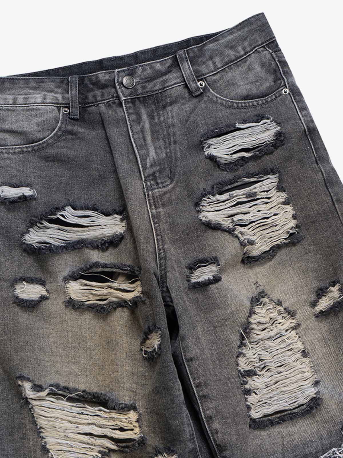 Camouflage Patchwork Flared Wide-leg Ripped Jeans - Goatlv